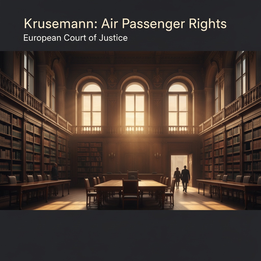 Arrêt CJUE Krusemann — salle de tribunal vide avec bibliothèque juridique