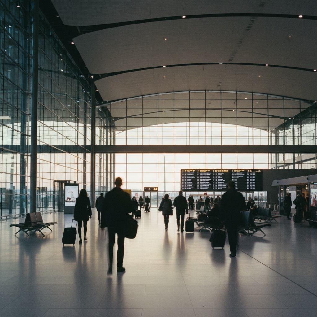 Aéroport Paris Charles de Gaulle (CDG) — intérieur moderne avec tableau des départs