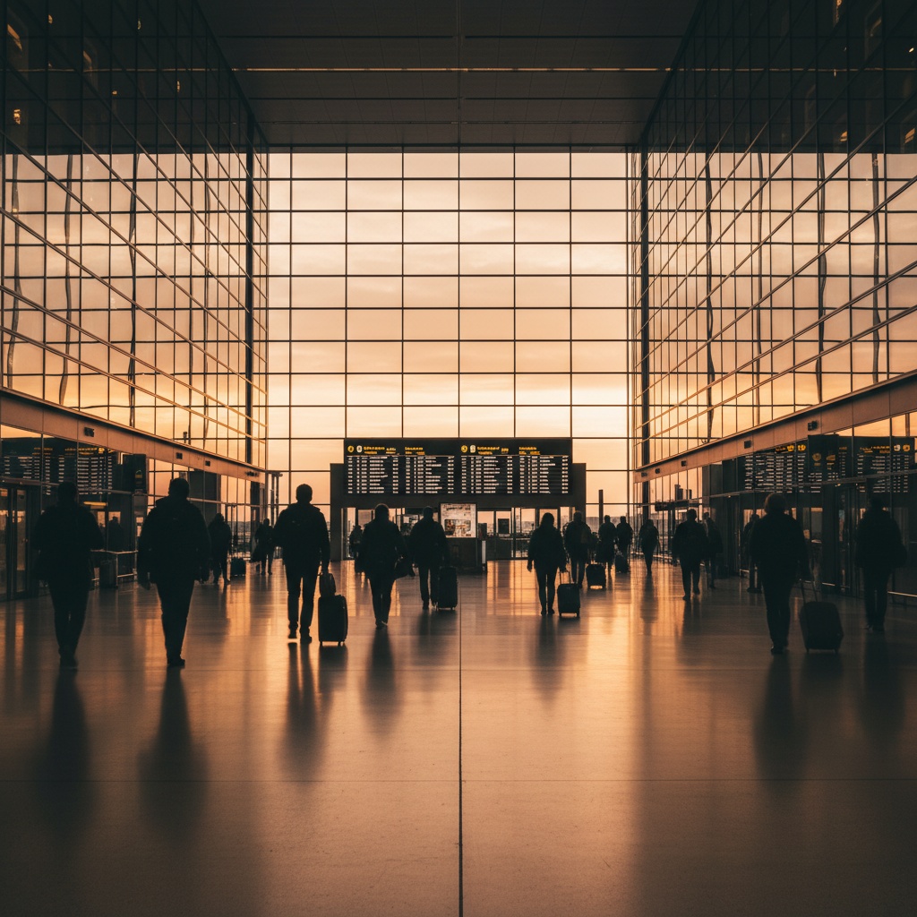 Aéroport the airport — intérieur moderne avec tableau des départs