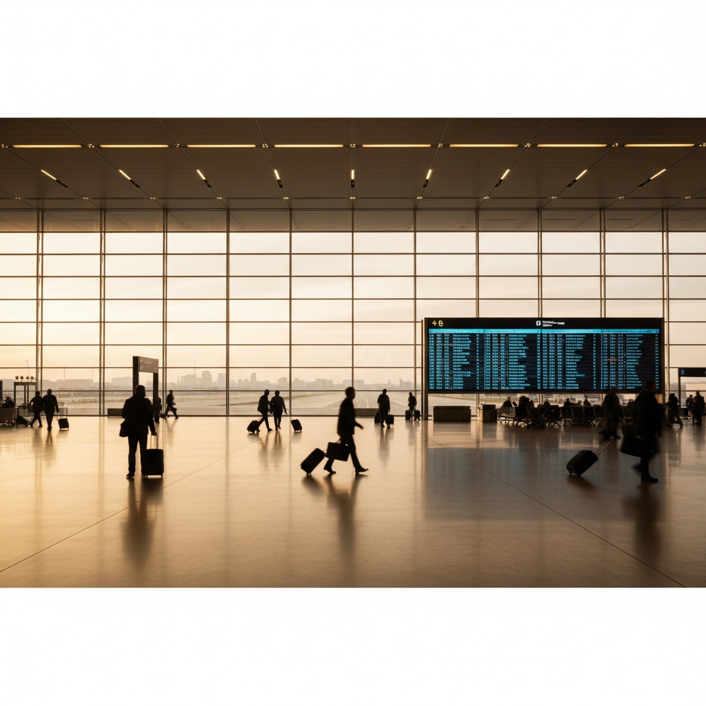 Aéroport the airport — intérieur moderne avec tableau des départs