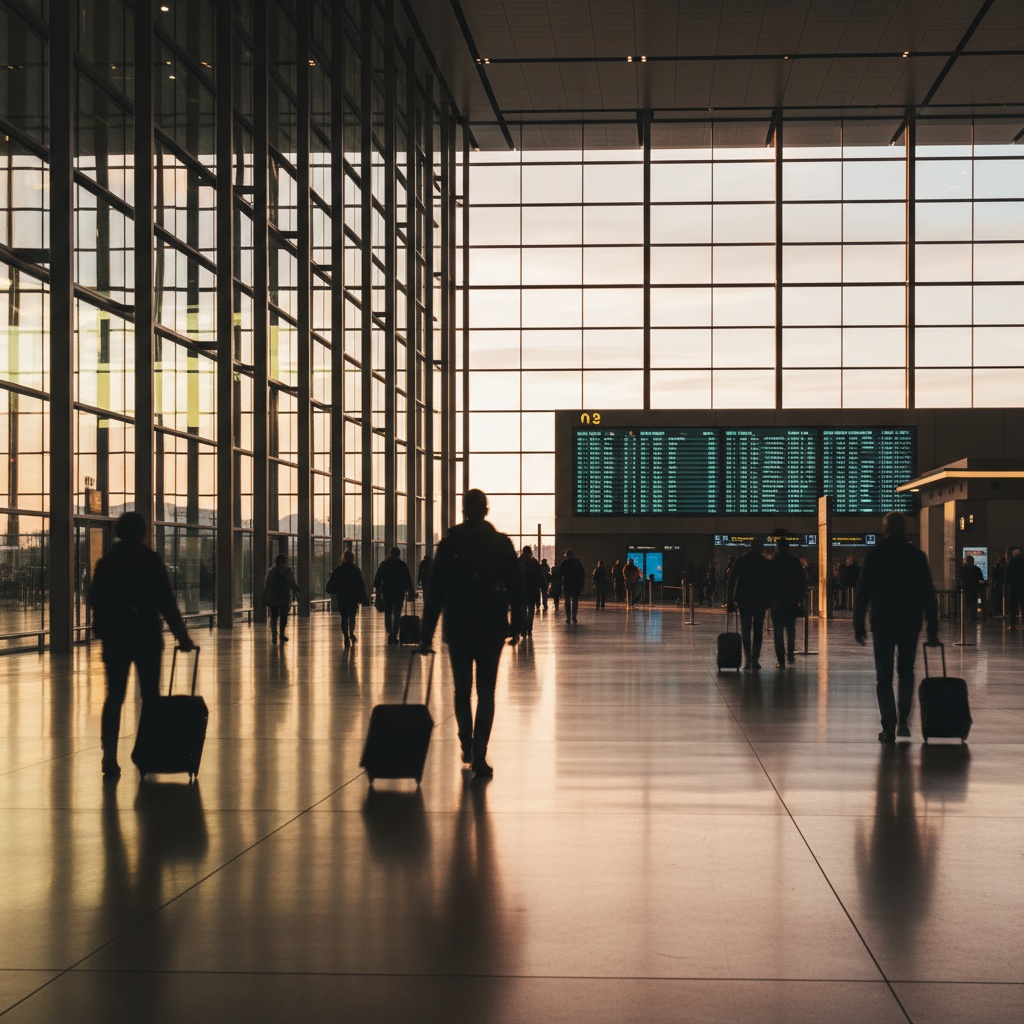 Aéroport the airport — intérieur moderne avec tableau des départs