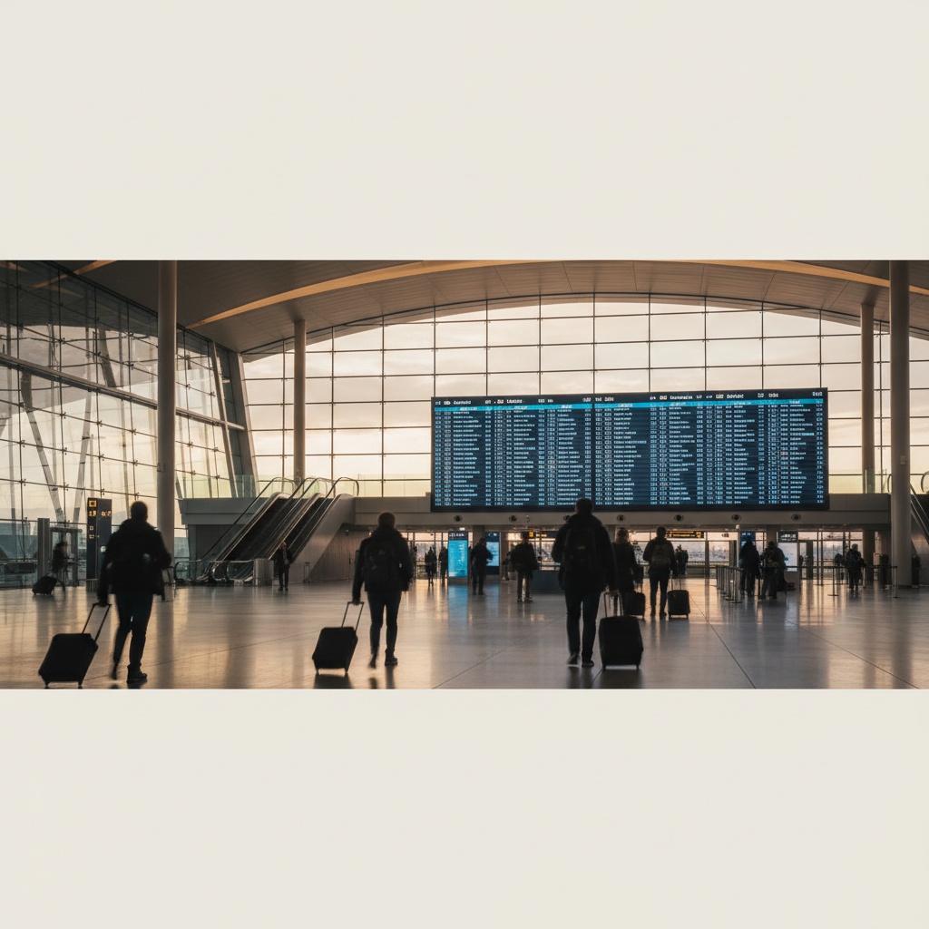 Aéroport the airport — intérieur moderne avec tableau des départs